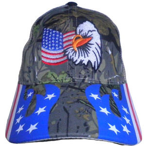 U.S.A. Flag / Eagle Hat, Beige Mesh, Embroidery Front, Printed Bill, Snapback